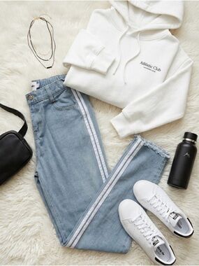 Princess Polly High Rise Ankle Cropped Jeans with White Stripe Side Detailine